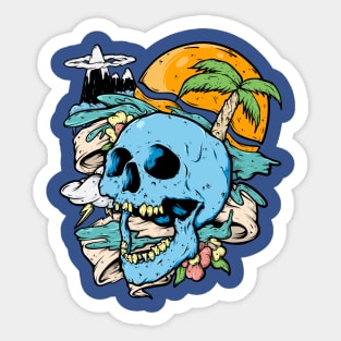 High Tide Palm Tree Skull Island Surfing Style Clothing Sticker